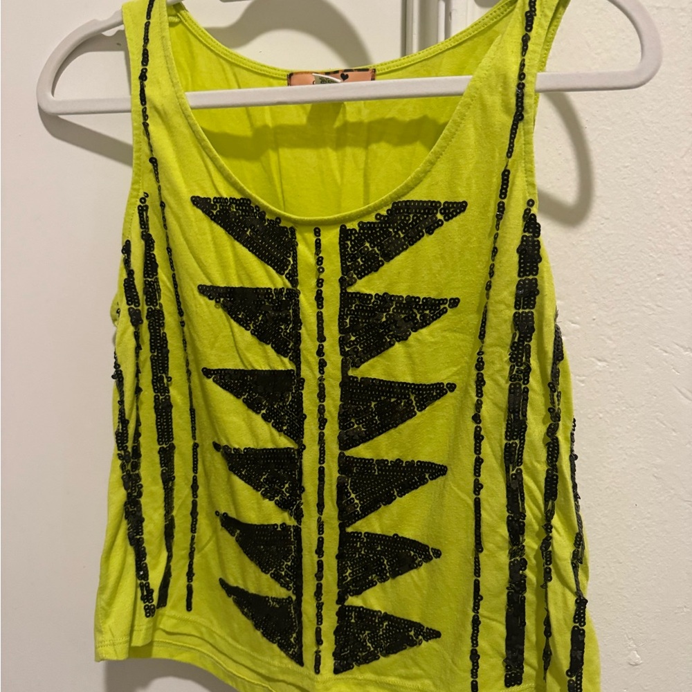 Sequin Embellished Neon Yellow Tank Top